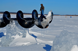image of ice auger on ice